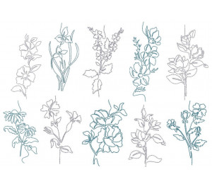 Stickdatei - Garden Flowers Lineart 6 Immergrün